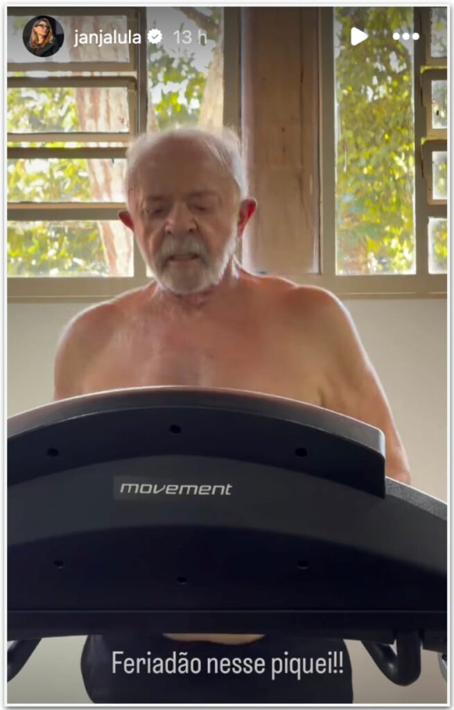 Janja compartilha vídeo de Lula se exercitando durante feriado de Corpus Christi