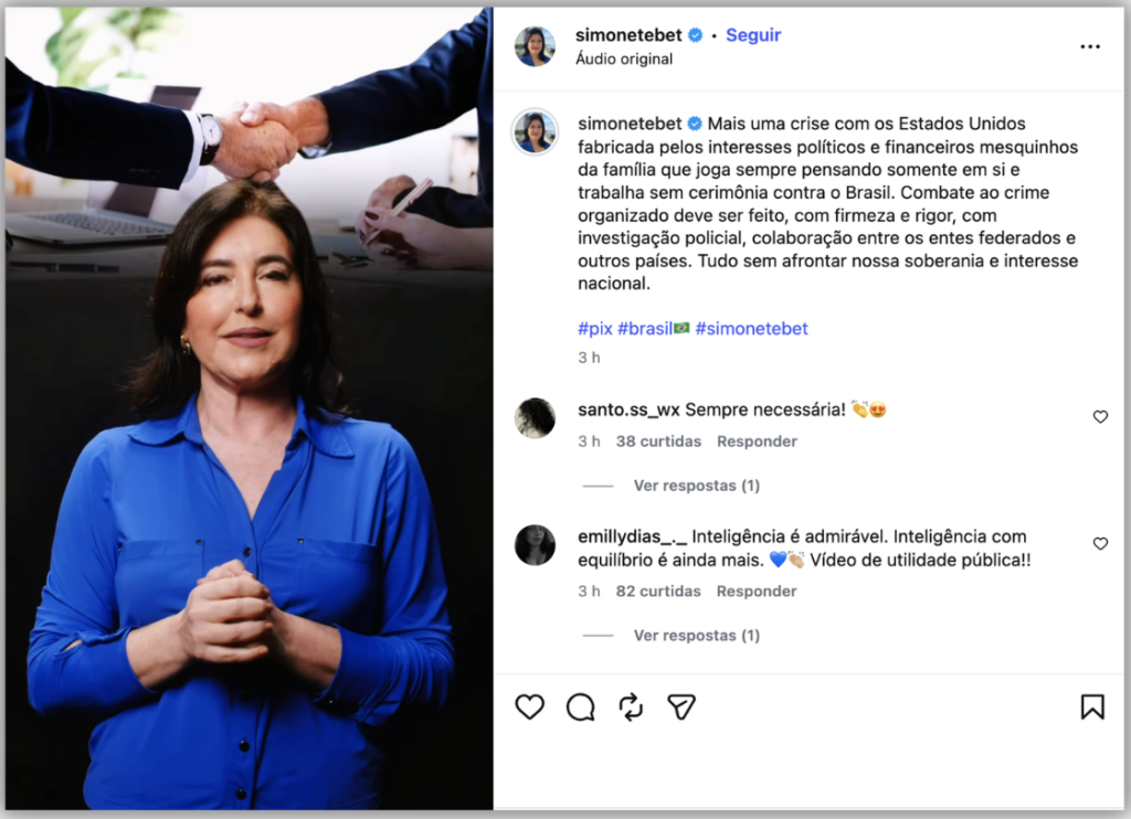 interesses políticos e eleitorais. A declaração foi publicada nas redes sociais