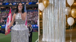 Internautas comparam vestido de Katy Perry a decoração de festa • Reprodução/X