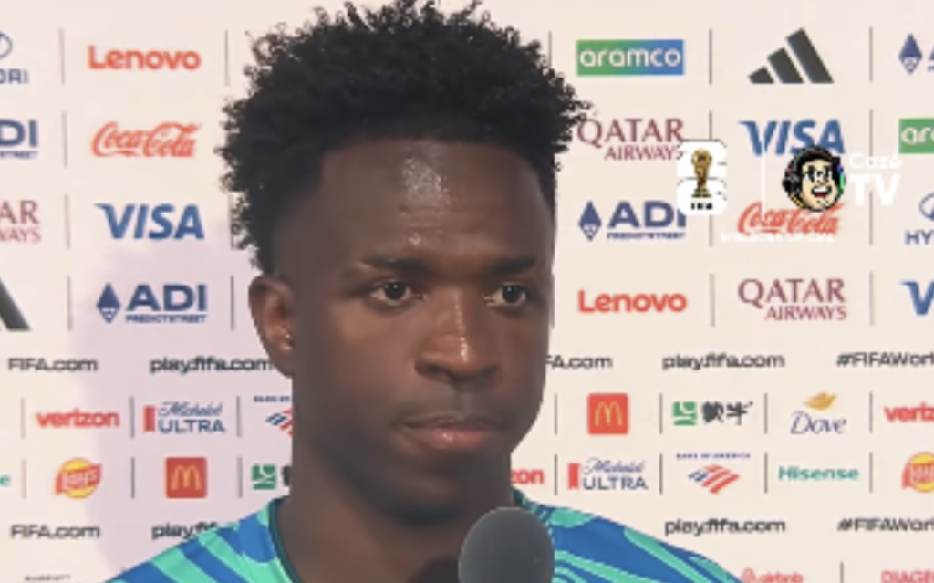 Vinícius Jr. falou a jornalistas após a estreia do Brasil na Copa do Mundo