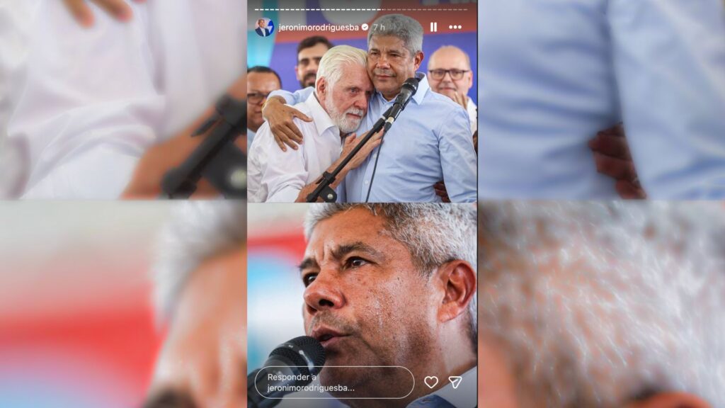 Na imagem, Jerônimo e Wagner abraçados durante evento na Bahia