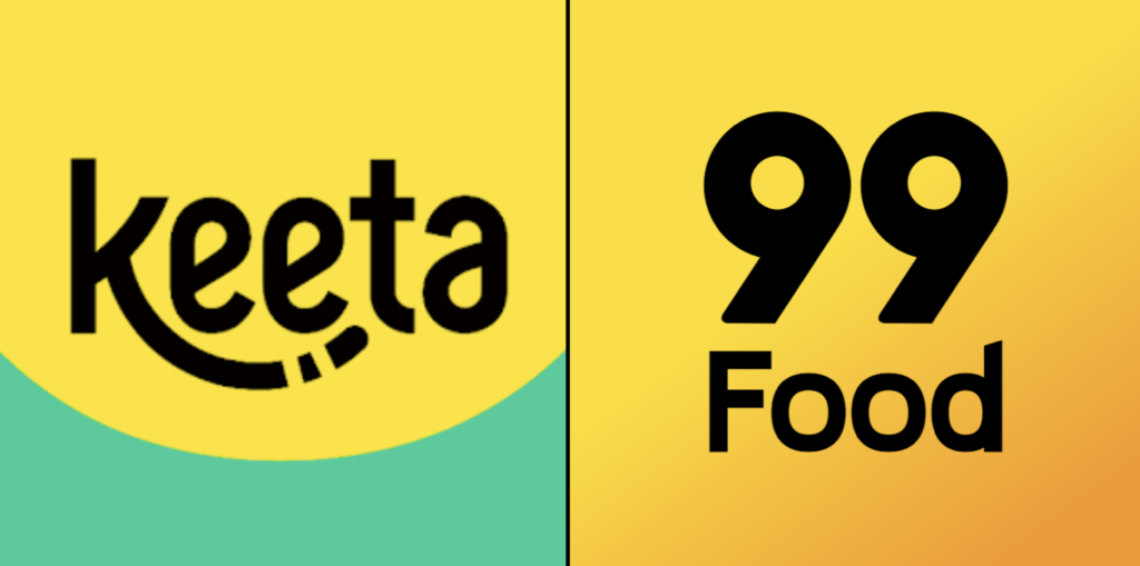 Keeta diz que a 99Food usa normas que vedam nominalmente a parceria de restaurantes com concorrentes específicos; na imagem, logo das duas empresas