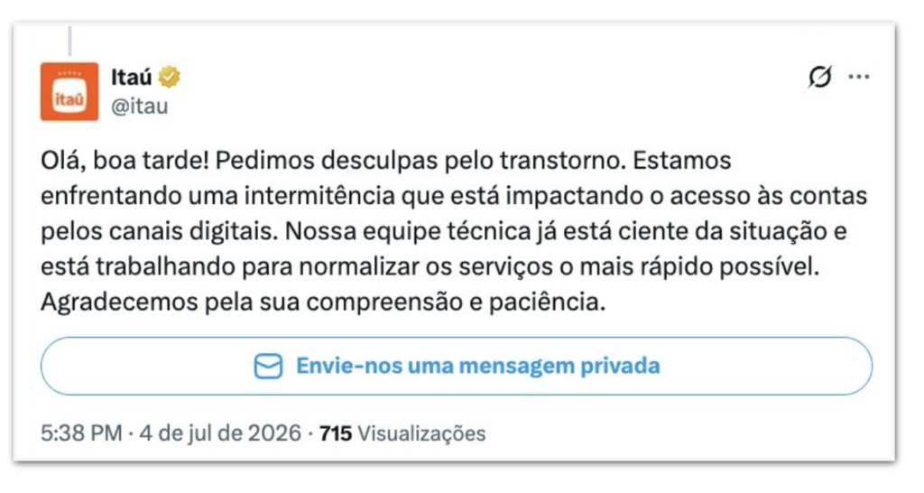 volta das 17h, clientes começaram a relatar problemas para entrar no aplicativo