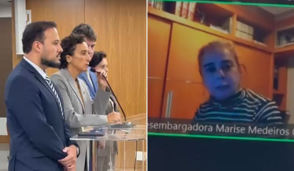 Presidente da OAB-ES, Érica Neves, e desembargadora Marise Chamberlain, durante sessão. Foto: Reprodução/Redes sociais