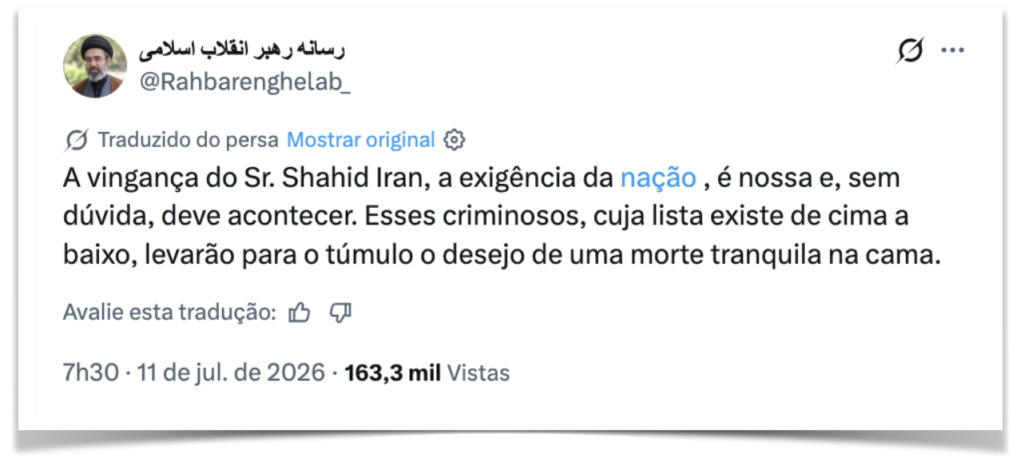 conta de um ataque. A postagem se deu em um momento de escalada do conflito. Na