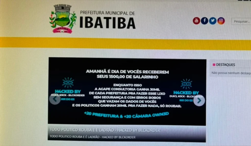 Ataque hacker atinge site da Prefeitura de Ibatiba e gera preocupação