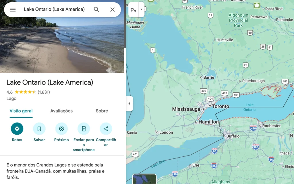 Google Maps adota novo nome para lago Ontário após decreto de Trump
