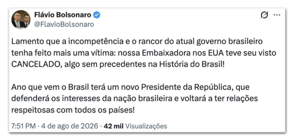 Oposição critica Lula após revogação do visto da embaixadora nos EUA
