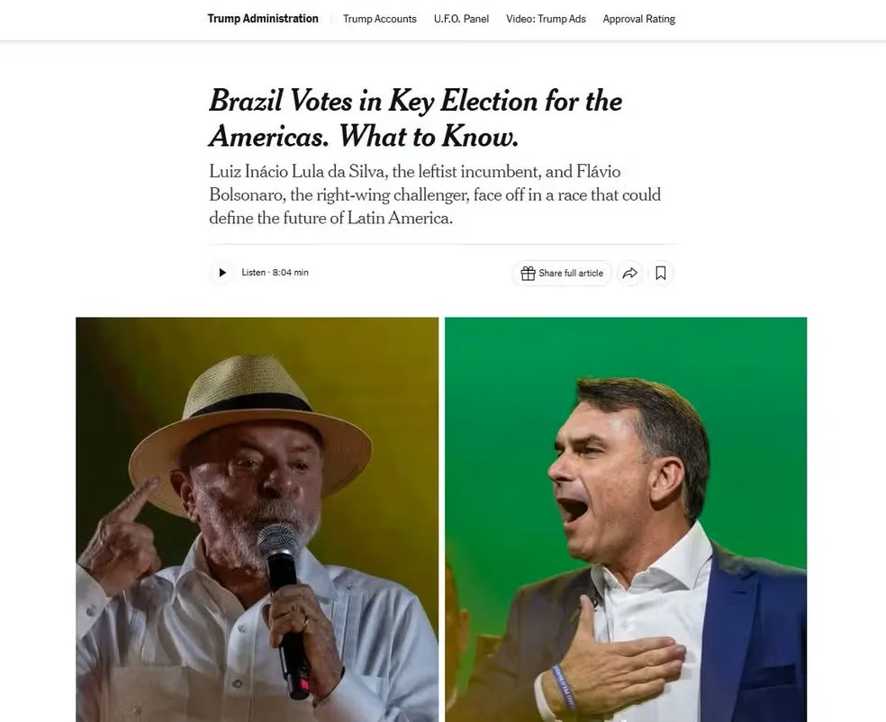 Eleições no Brasil podem moldar o futuro da América Latina, aponta The New York Times