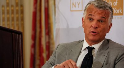 O CEO do UBS, Sergio Ermotti, discursa no Economic Club de Nova York, na cidade de Nova York, EUA...