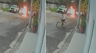 Homem ateia fogo em carro estacionado e foge em Linhares, no Espírito Santo