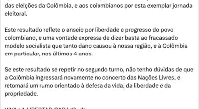 liberdade e progresso do povo colombiano, e uma vontade expressa de dizer basta