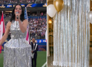 Internautas comparam vestido de Katy Perry a decoração de festa • Reprodução/X