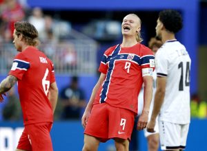 Erling Haaland comemora após marcar gol contra o Iraque na Copa do Mundo 2026. Foto: REUTERS/Pilar Olivares