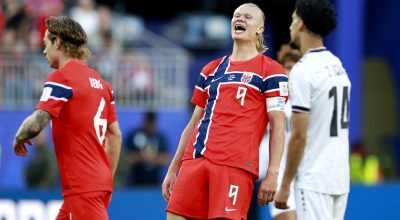 Erling Haaland comemora após marcar gol contra o Iraque na Copa do Mundo 2026. Foto: REUTERS/Pilar Olivares