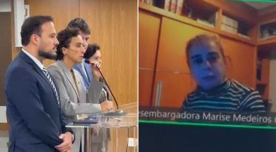Presidente da OAB-ES, Érica Neves, e desembargadora Marise Chamberlain, durante sessão. Foto: Reprodução/Redes sociais