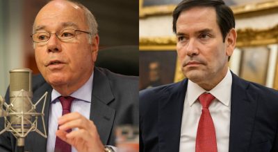 O ministro das Relações Exteriores, Mauro Vieira (esq.), e o secretário de Estado dos EUA, Marco Rubio (dir.); chanceler brasileiro foi convidado aos EUA para aparecer em evento so