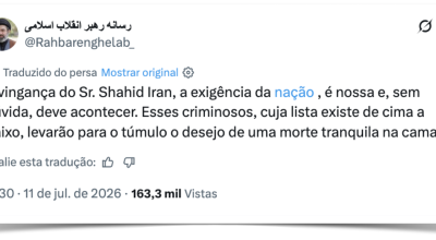 conta de um ataque. A postagem se deu em um momento de escalada do conflito. Na