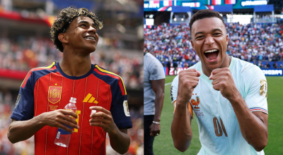 Lamine Yamal, da Espanha, e Kylian Mbappé, da França • Reprodução/X/@SEFutbol e @equipedefrance