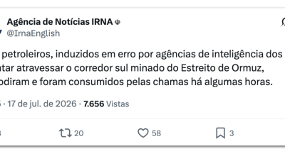 Irã relata explosões de petroleiros no estreito de Ormuz enquanto EUA contestam