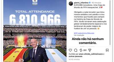 Gianni Infantino comemora recorde histórico de público na Copa do Mundo de 2026
