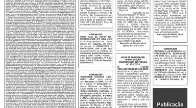 Publicação legal de 3 de agosto de 2026 traz editais e comunicados importantes